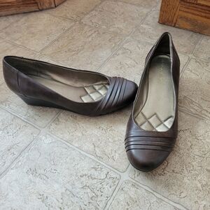 Brown slip on shoes with heels